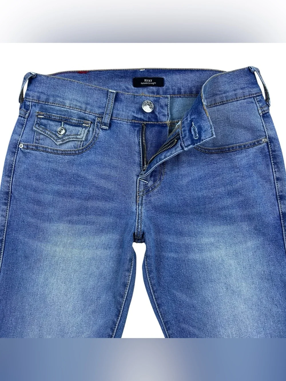 True Religion Mens Ricky Relaxed Straight Flap Pocket Super T Jeans 29x32 Y2K
